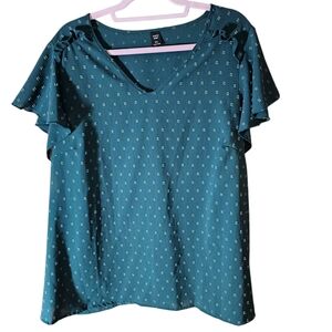 2 SHEIN Blouses - Green & Yellow Ruffle Sleeves